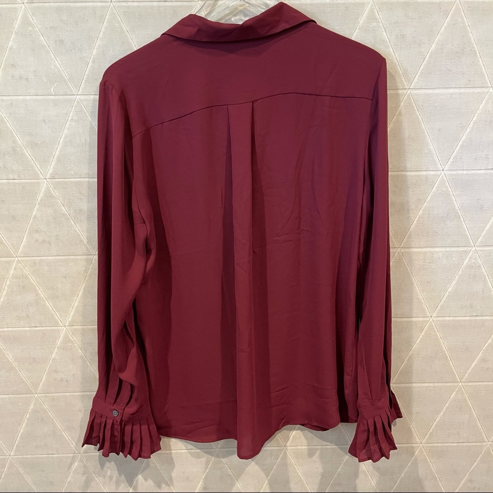 Loft Pleated Cuff Button Down Blouse Maroon - image 8